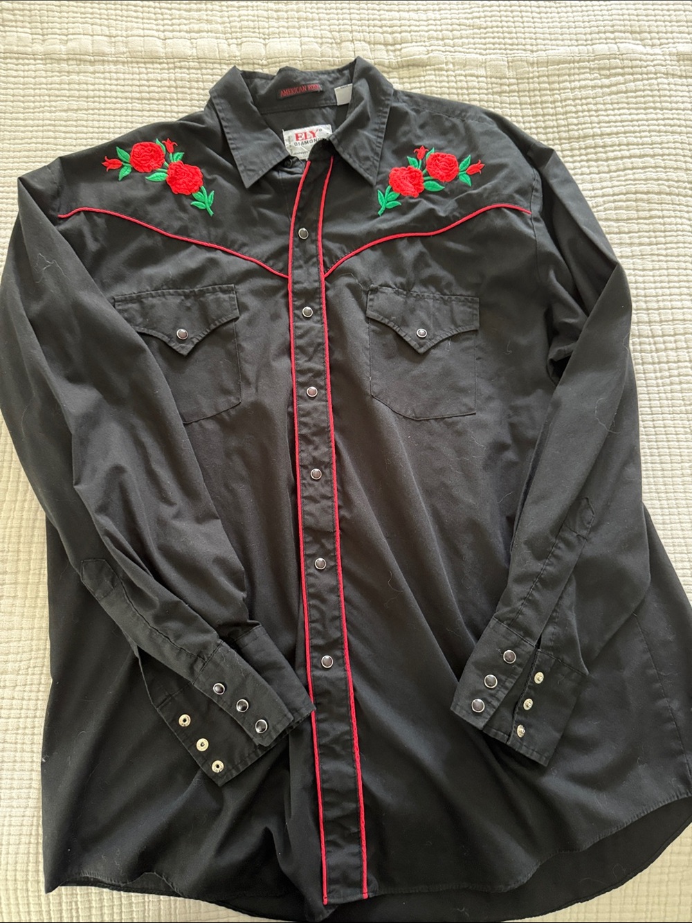 Diamond Supply Co. Black Western Shirt with Red Rose Embroidery